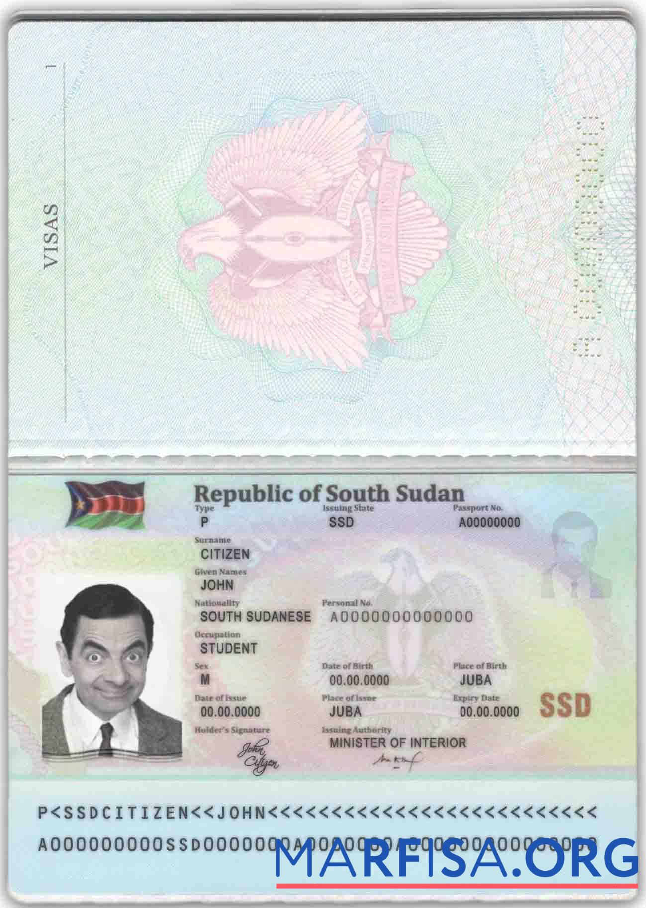 Blank South Sudan passport example